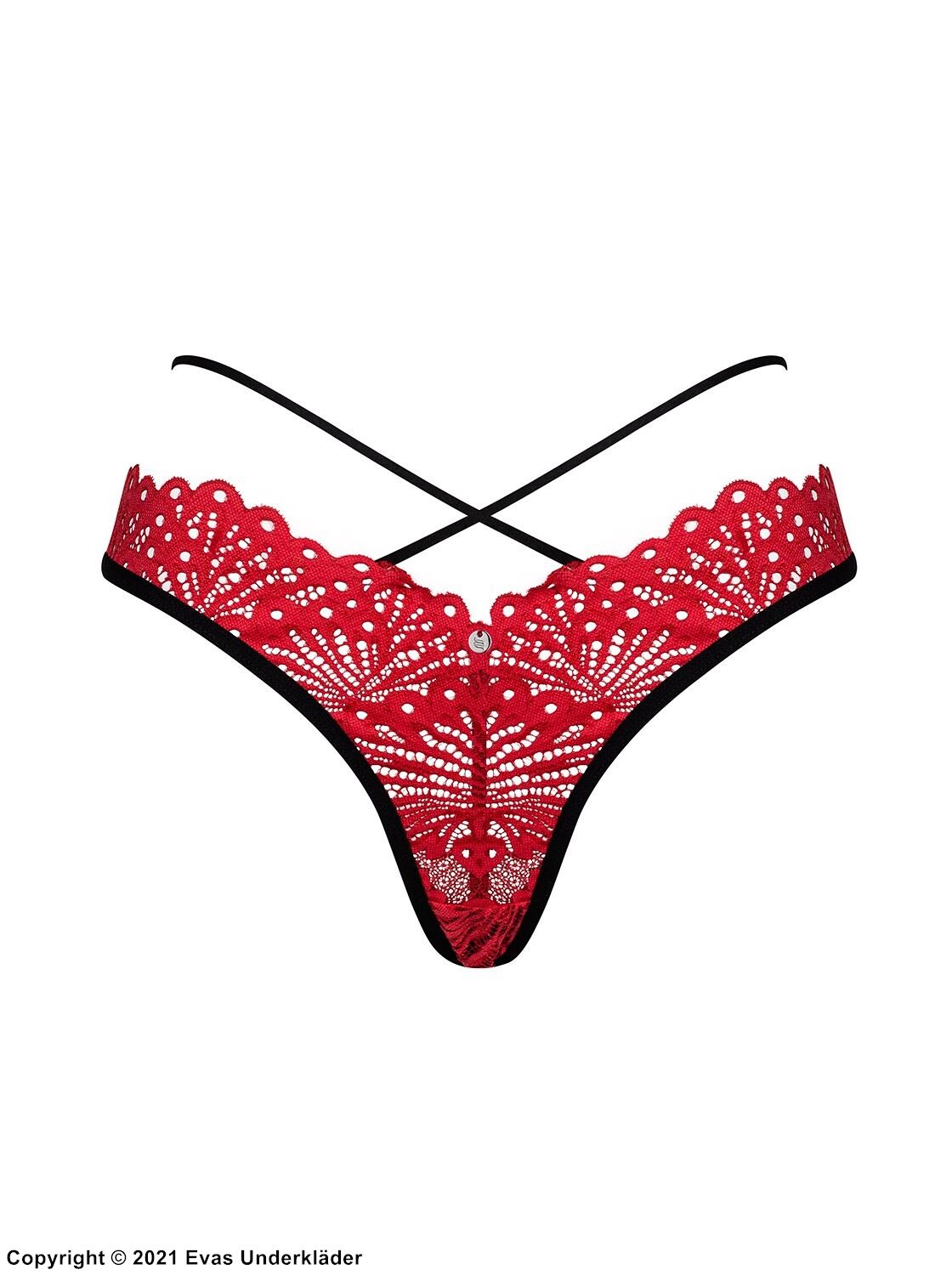 T-string, openwork lace, crossing straps, ring